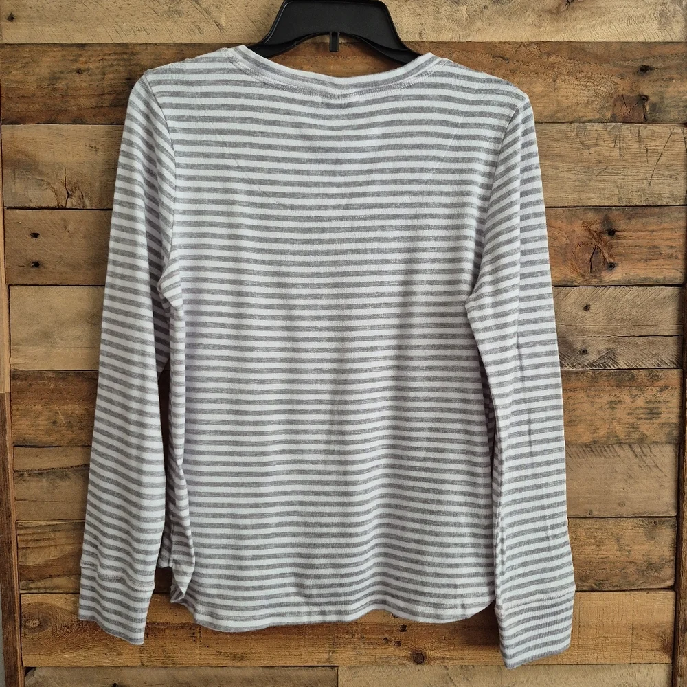 Laura Ashley LOVE Gray and White Striped Pajama Top